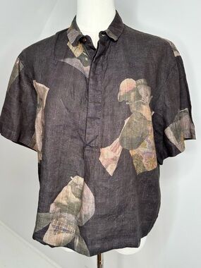 JNBY Linen Abstract Face Print Boxy Pullover Top, women’s size M